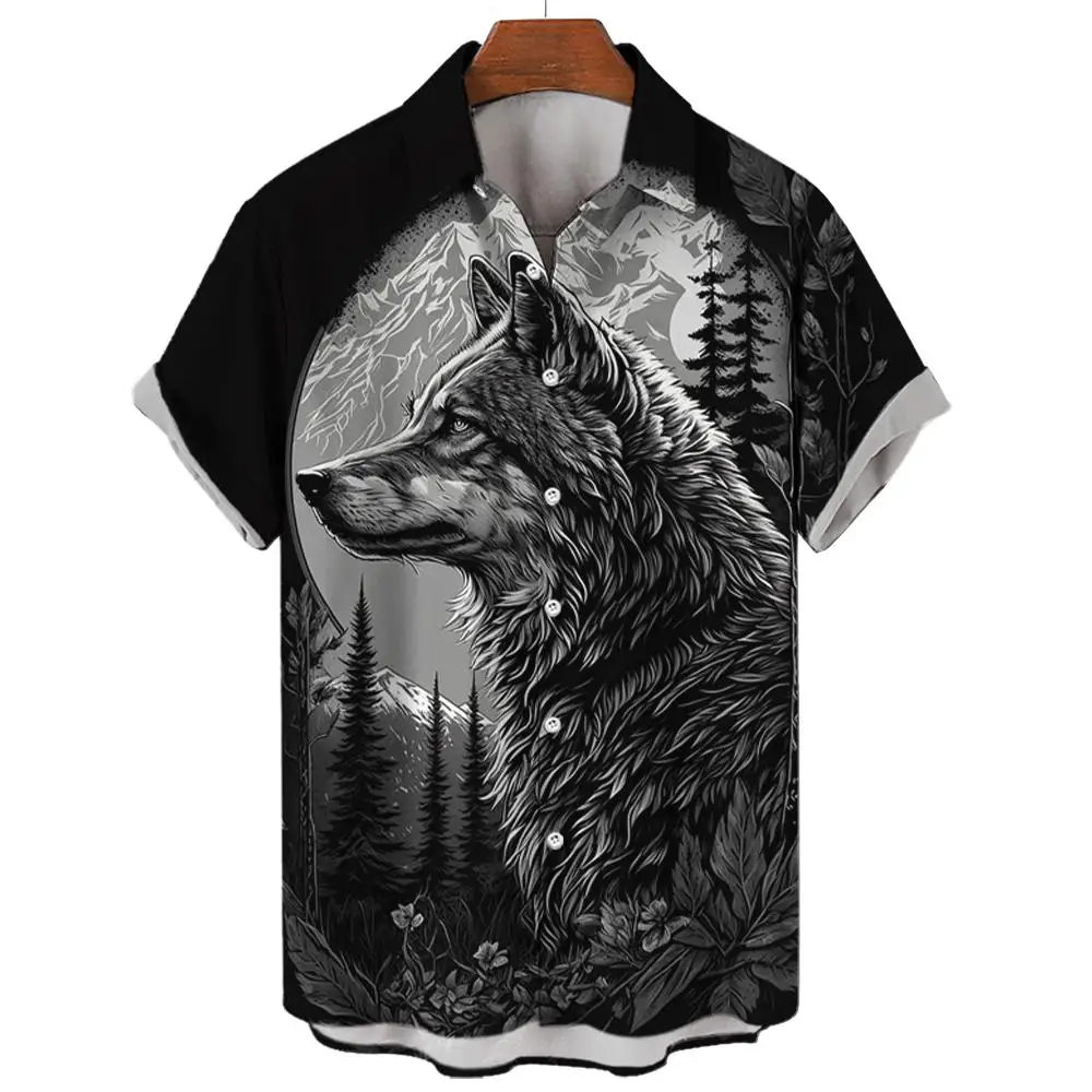 Stylish Short Sleeve Shirt For Men Wolf Graphic 3D Sublimation Oversize Men Shirts Casual Elegant  Summer Trendy  Men\'s Clothing