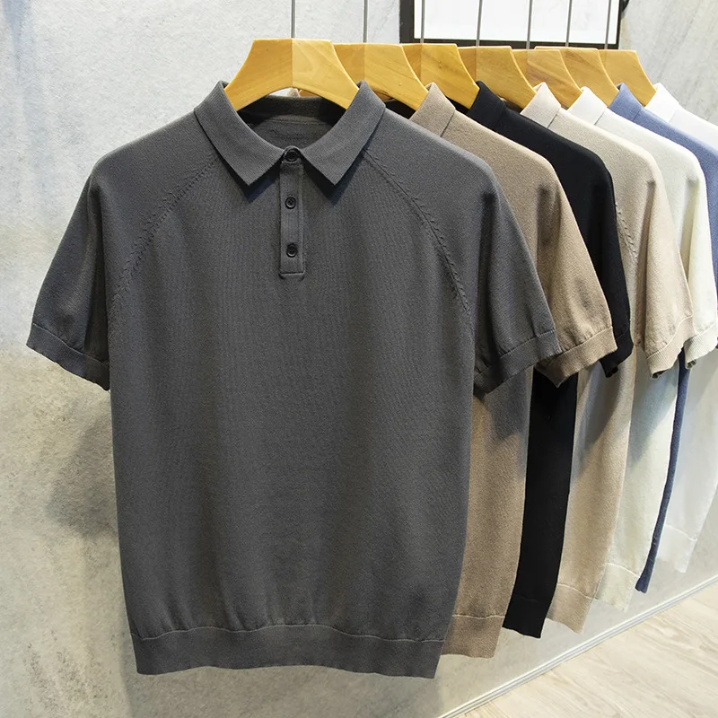 Summer Men's New Solid Color Lapel Short-sleeved Thin Trendy Casual Men's Clothing