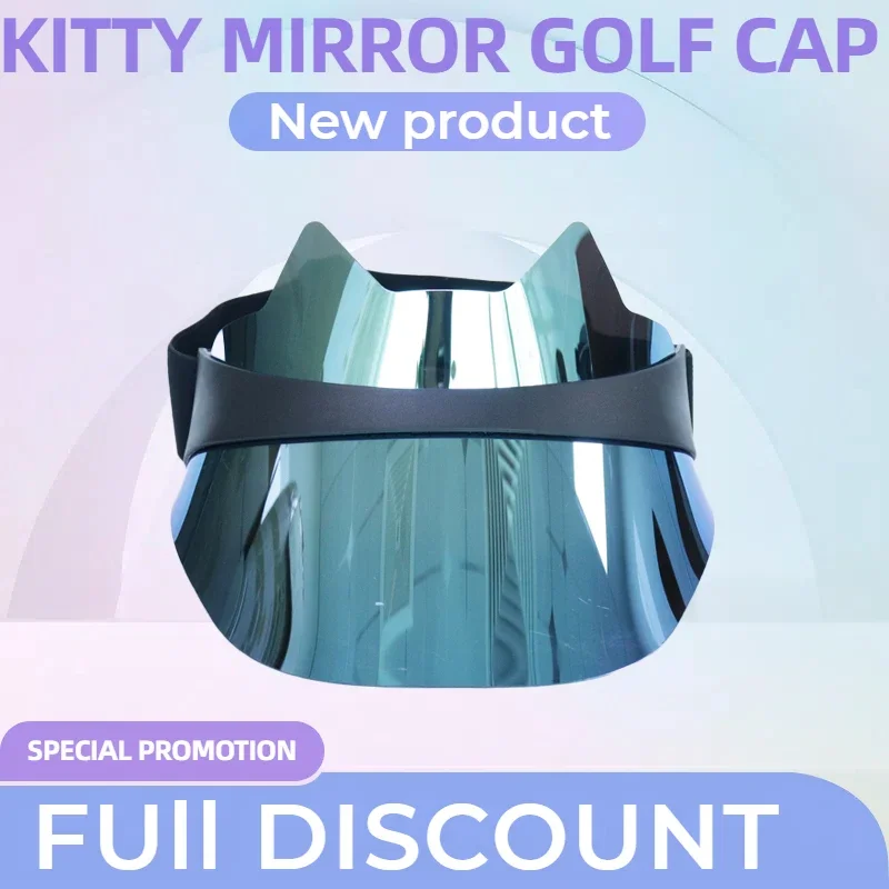 

Teal Bling Sun Hats Fashion Adjustable UV Protection Elegant Sunblock Golf Cap Visor Travel Vacation Casual Sport Kitty Mirror