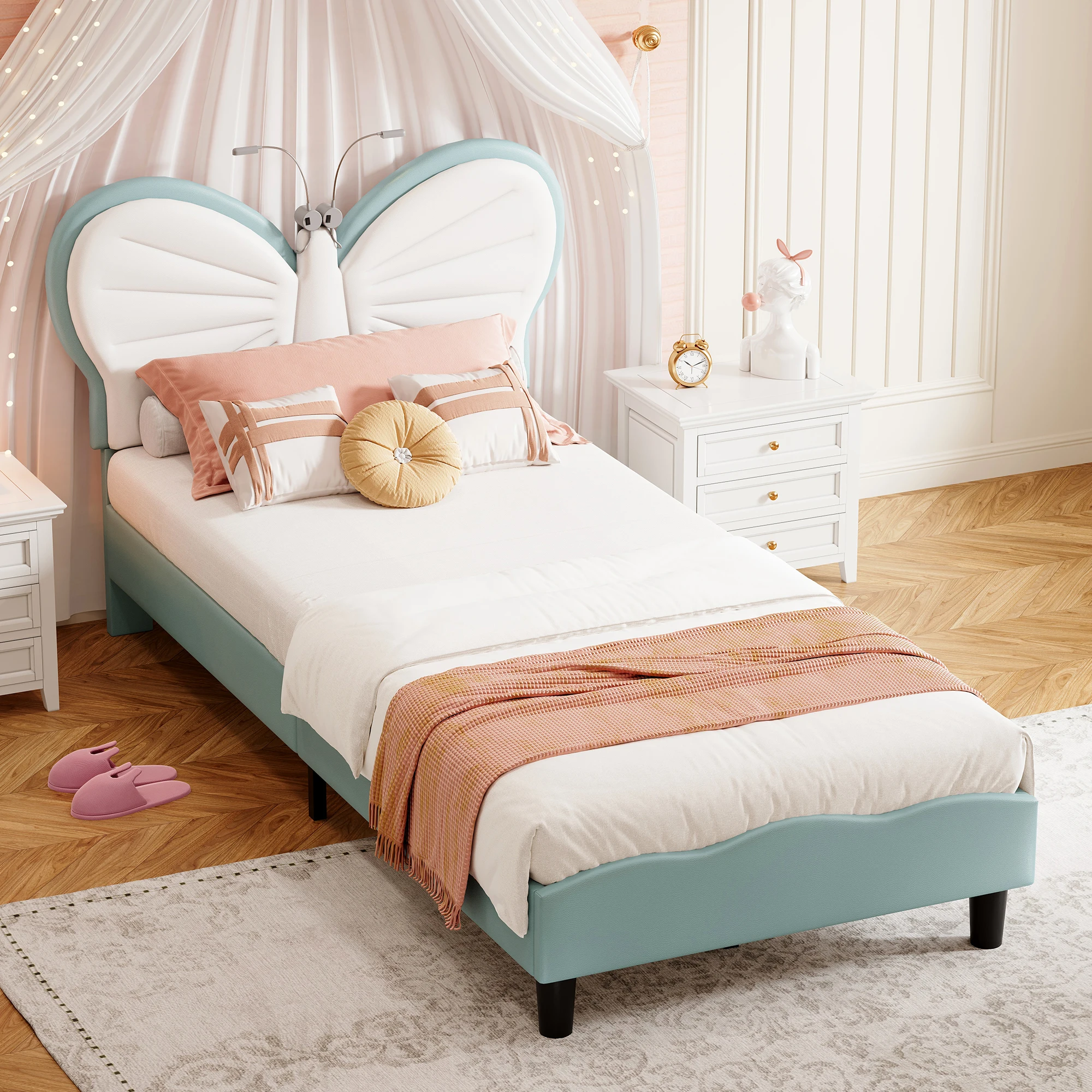 Anajqaqia 90×200 cm Kinderen eenpersoonsbed. Gestoffeerd bed met lattenbodem, diverse soorten bedframes, zonder matras
