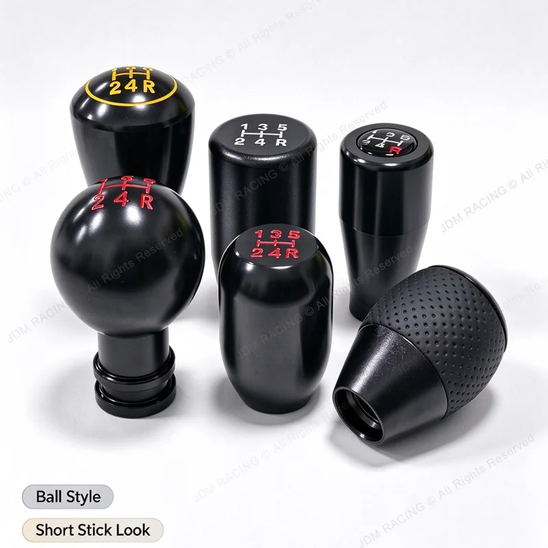 5 Speed Car Shift Knob Universal Manual Automatic Gear Shifter Knob Aluminum & PU Leather Gear Head With Adapter