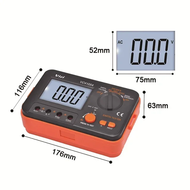 Overload Protection and Manual Range Earth Resistance Meter VC4105A from China VICIMETER