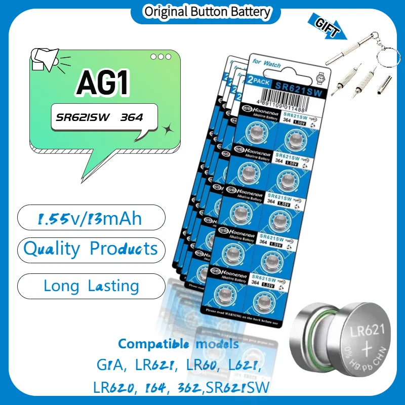 

2-50PCS AG1 LR621 364 V364 164 531 SR621 SR621SW CX60 1.55V Alkaline Battery For Watch Car Key Remote Toy Button Coin Cell