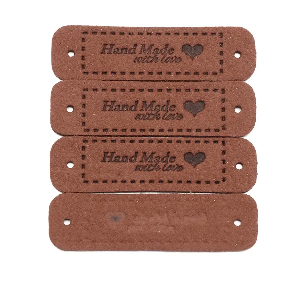 20PCS Handmade Sewing Accessories PU Leather Clothes Tags Hand Made With Love Garment Labels