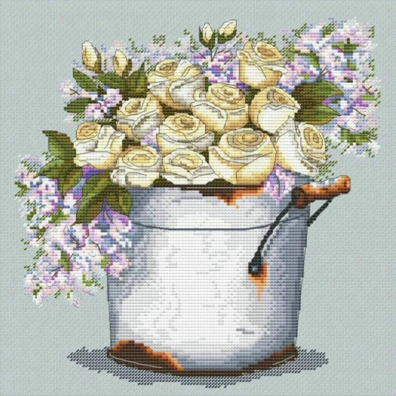 Borduurpakket 14CT Canvas Kruissteek Borduurset Craft --15-Iron Emmer Bloem Serie Rose 32-33 Kruissteekset