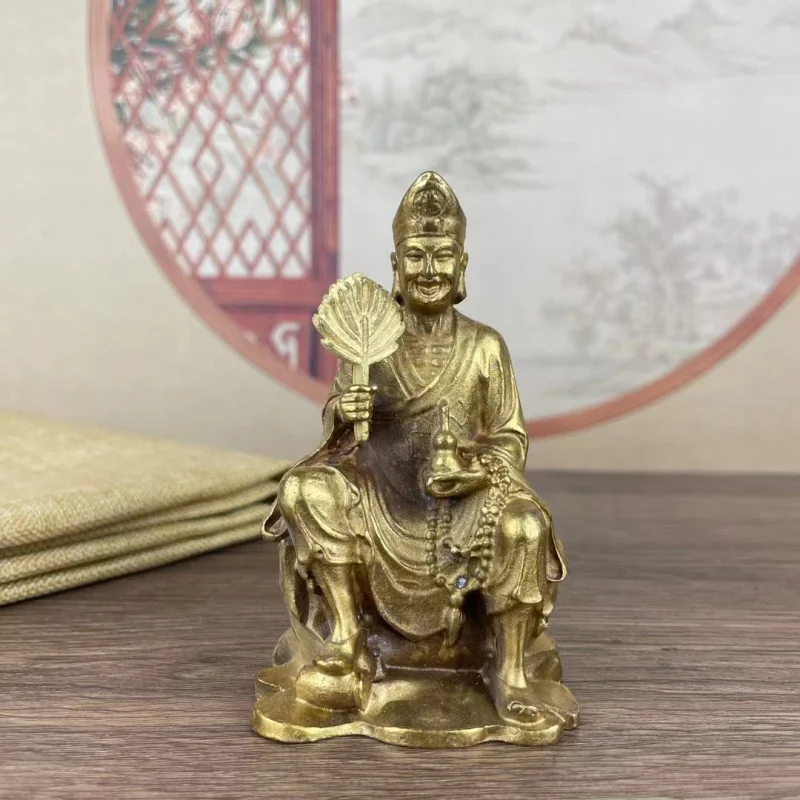 Antique Brass Collection Figurine Living Jigong Dragon Subduing Arhat Statue Buddha Ornament Home Decorat