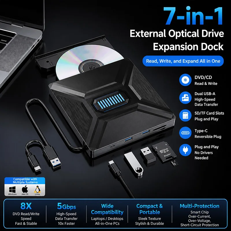 New USB 3.0 Type C External Optical Drive CD DVD RW Super Drive for Laptop Notebook - DVD Writer And Burner Function