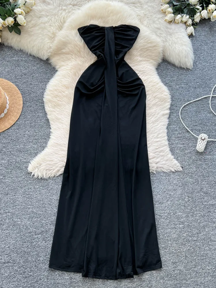 فستان طويل أنيق بدون حمالات من Foamlina فستان نسائي صيفي أنيق بدون أكمام نحيف مكشكش لملابس الحفلات الرسمية #2