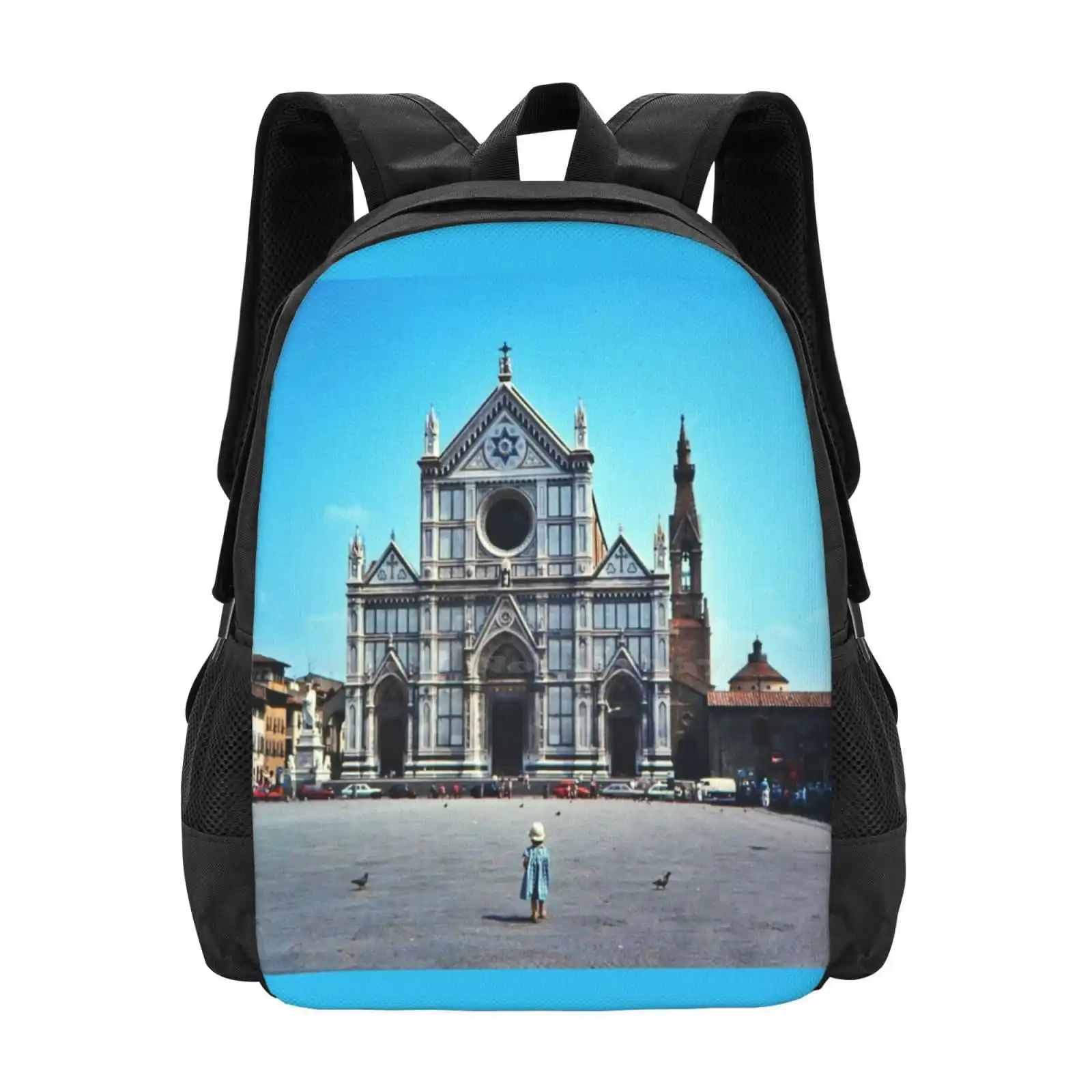 A Child In Florence-Basilica Of Santa Croce Pattern Design Bagpack School Bags Architecture Baby Basilica Of Santa Croce