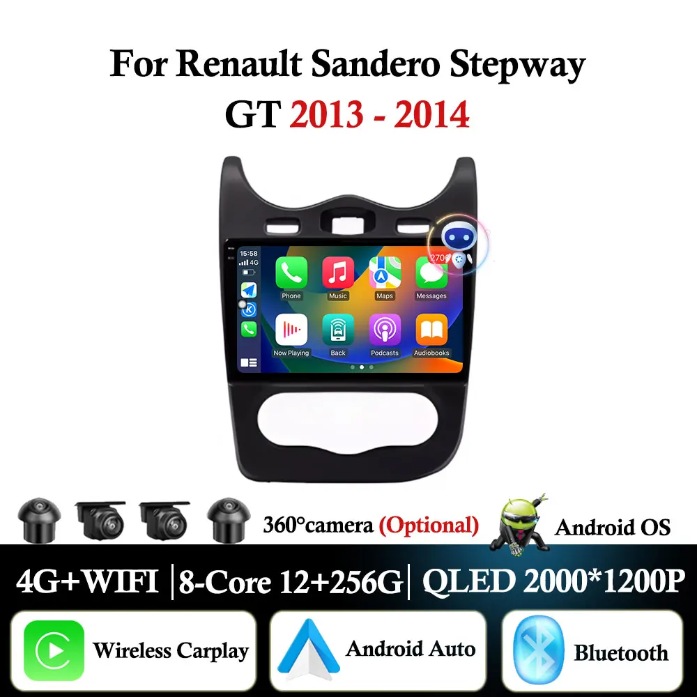 For Renault Sandero Stepway GT 2013 - 2014 Wireless Carplay Car Radio Multimedia Video Player WiFi GPS Navigation Touch Screen