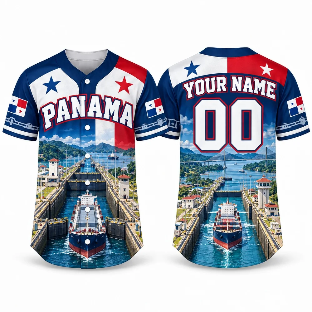 Panama Canal Shirts with Custom Back Name and Number Baseball Jersey National Color Jerseys Shirt for Guests and Friends
