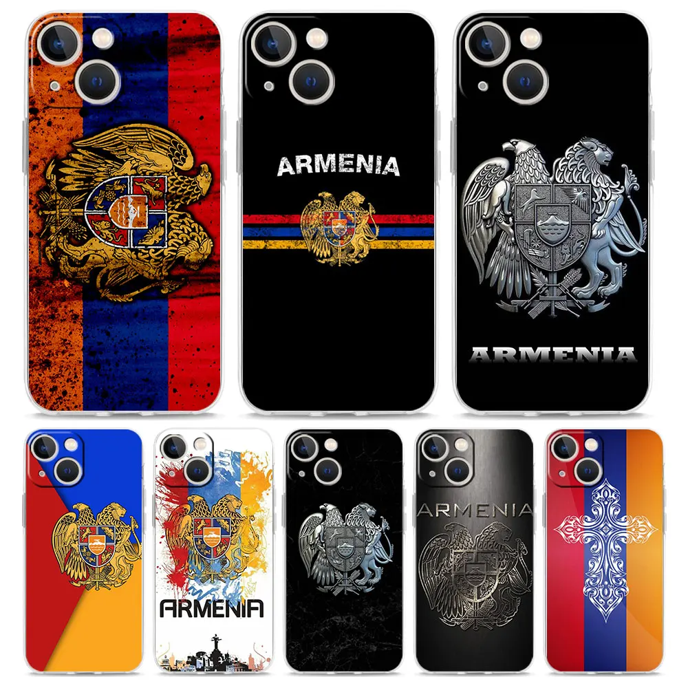 Armenia Armenian Flag Luxury Phone Case For iPhone 14 13 12 11 Pro Max XS X XR SE 7 8 Plus TPU Clear Silicone Lens Protect Cover