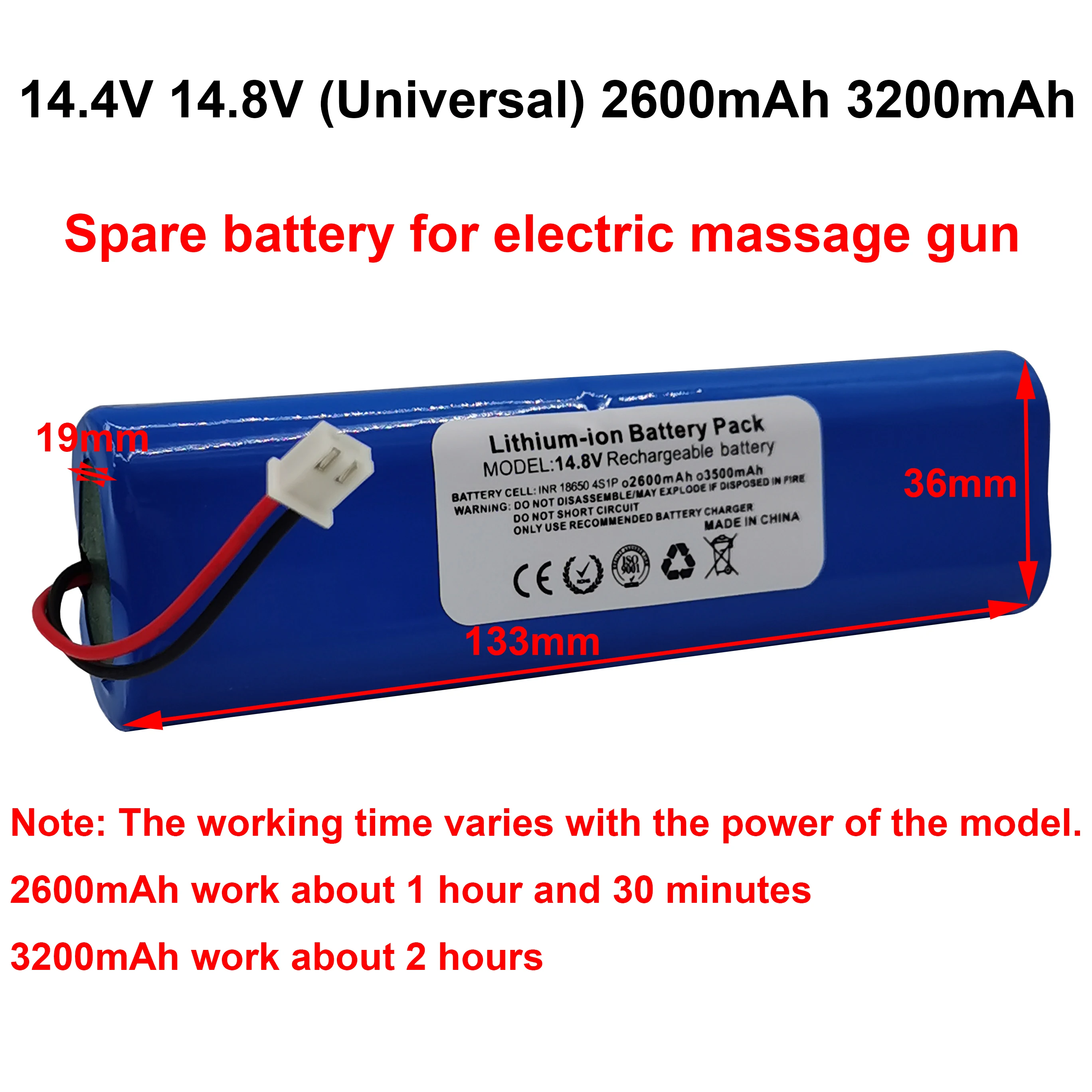 14.4V 14.8V 2600mAh 3200mAh cylindryczny zapasowy akumulator ładowalny akumulator litowo-jonowy do elektrycznego pistoletu do masażu nowy