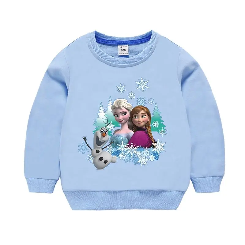 Disney-Girl's Long Sleeves T-shirt, roupa de criança, top feminino, algodão de qualidade, Frozen Elsa, roupa infantil, nova primavera e outono