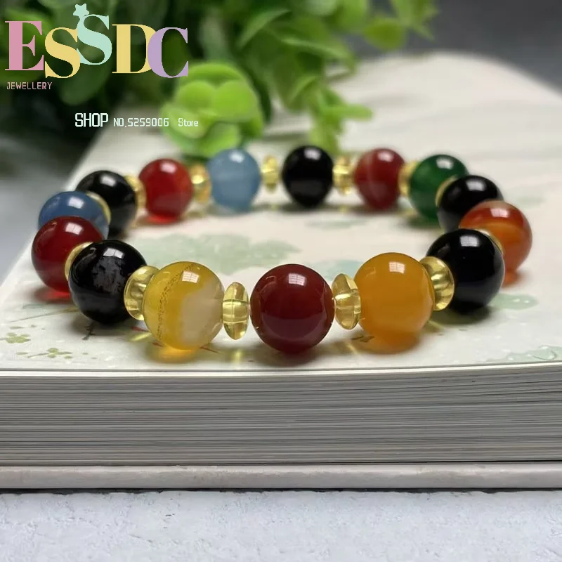 New natural colorful agate bracelet multi-treasure bracelet round bead jade gift commuting bracelet for men and women