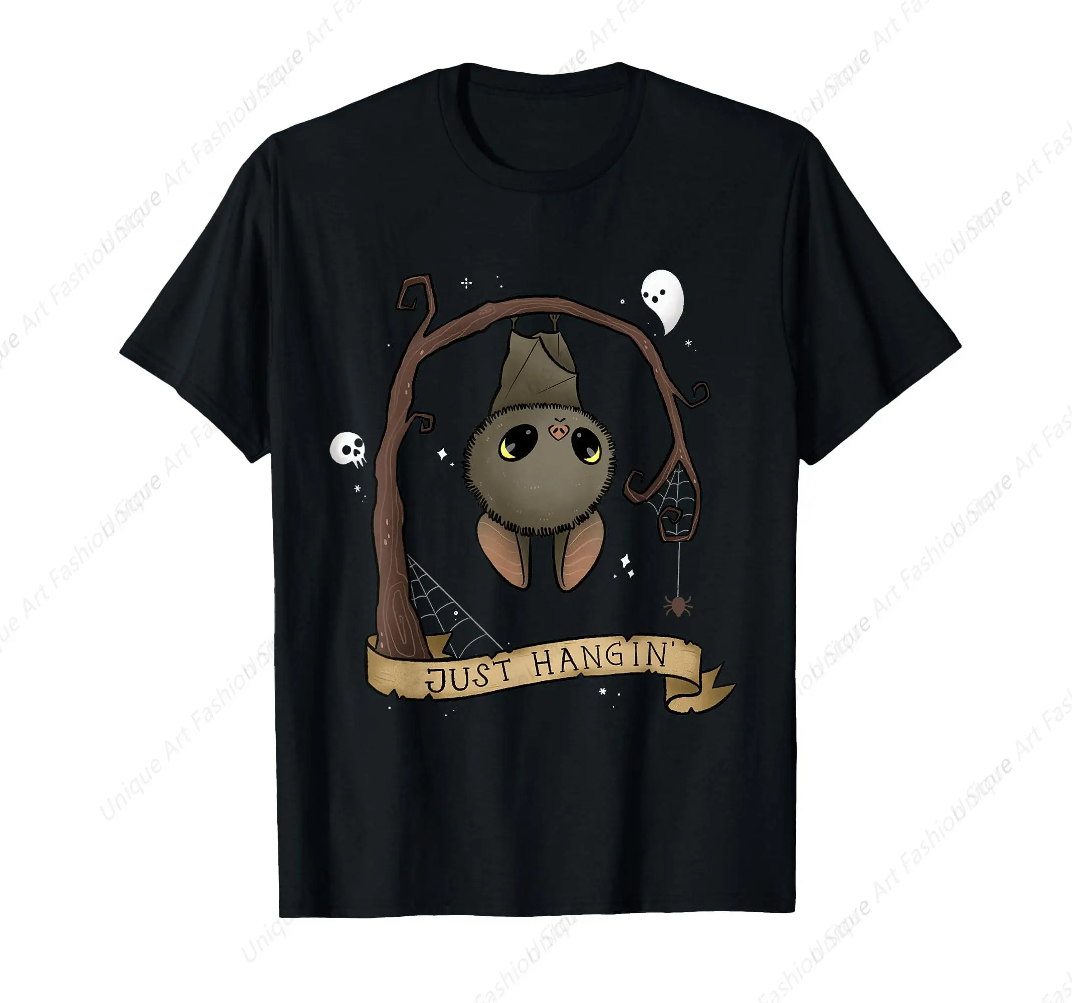 Just Hangin Hanging Bat Spooky Cute Goth Halloween Animal T-Shirt