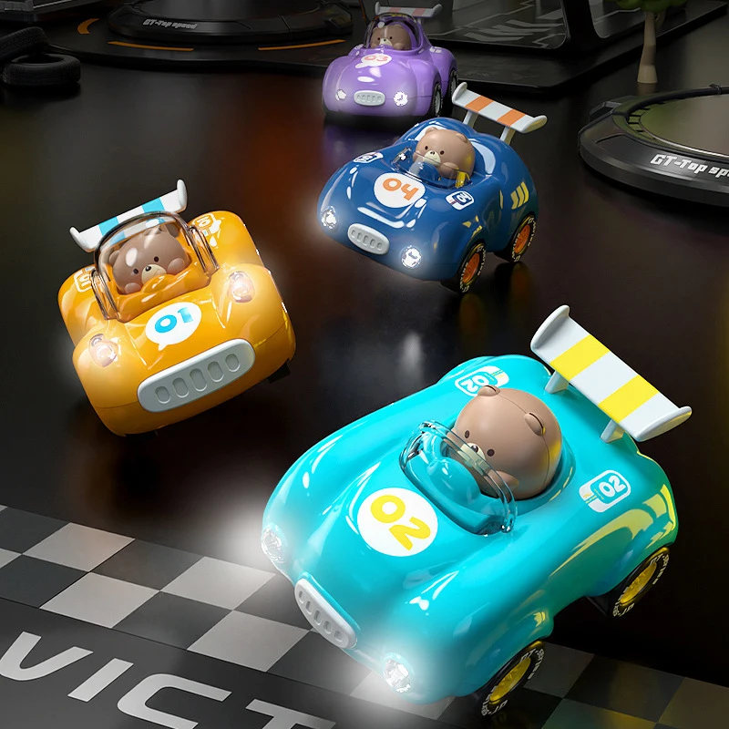 Cartoon Cute Baby Bear Racing Glowing Toy Car Funny Children's Inertia Car Puzzle Toy Model Boys Girls Fun Holiday Birthday Gift