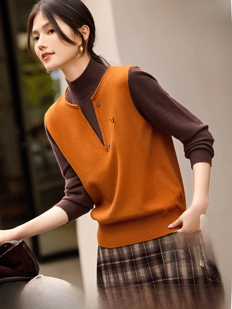 

XWI вязаный свитер в стиле пэчворк с вышивкой, женский зимний облегающий свитер с высоким воротником, внутренний вариант, верхний носимый топ Ele Sle