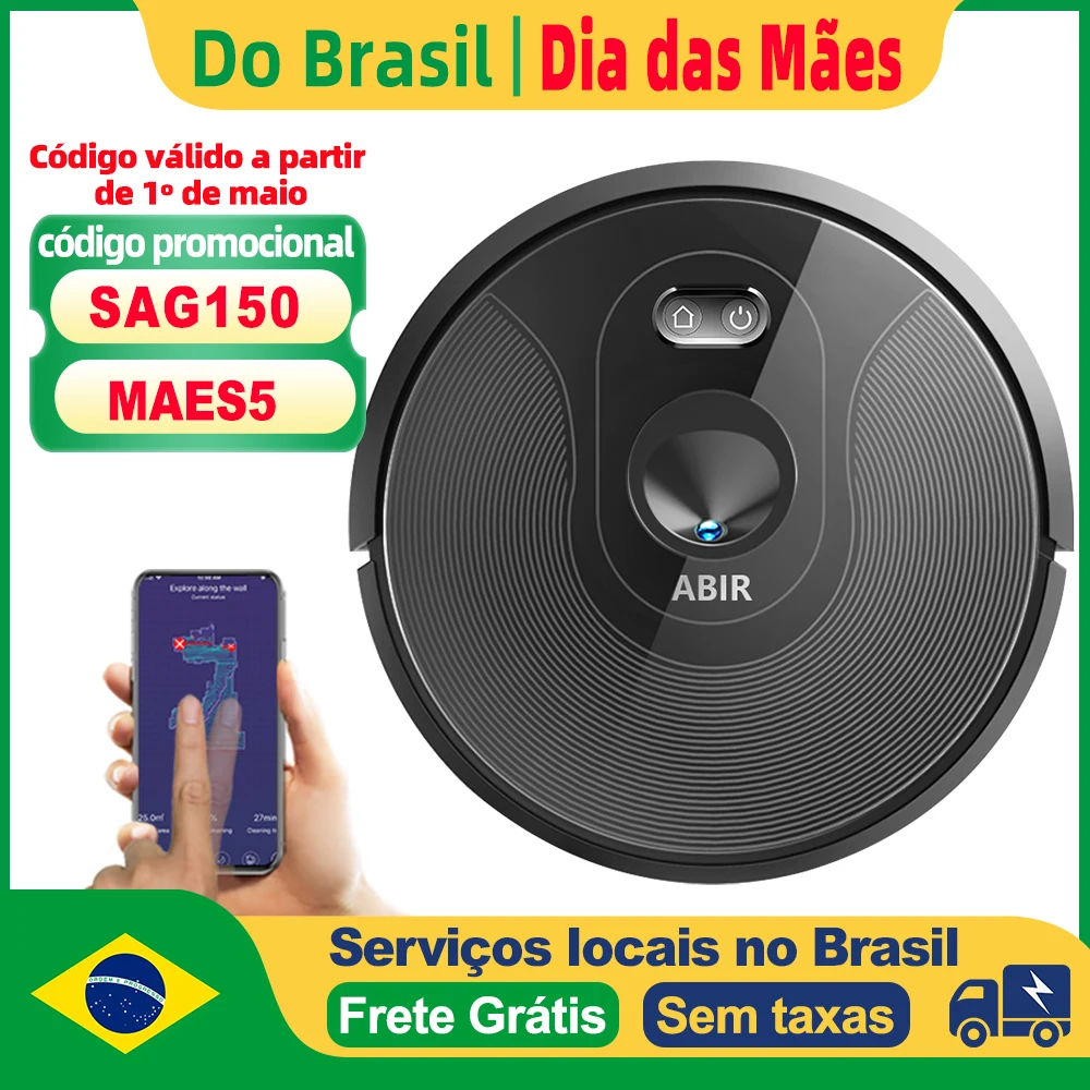 (Código: BRD250) Robô aspirador de pó ABIR X6 com navegação visual tripla, sucção 6000pa, software de parede virtual, limpeza de zona, desinfecção com esfregão úmido, memória de mapa, compatível com Alexa, Google Home