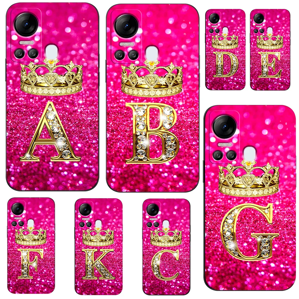 Case For ITEL VISION 5 S18 Silicon Phone Back Cover black tpu case letter Diamond Crown