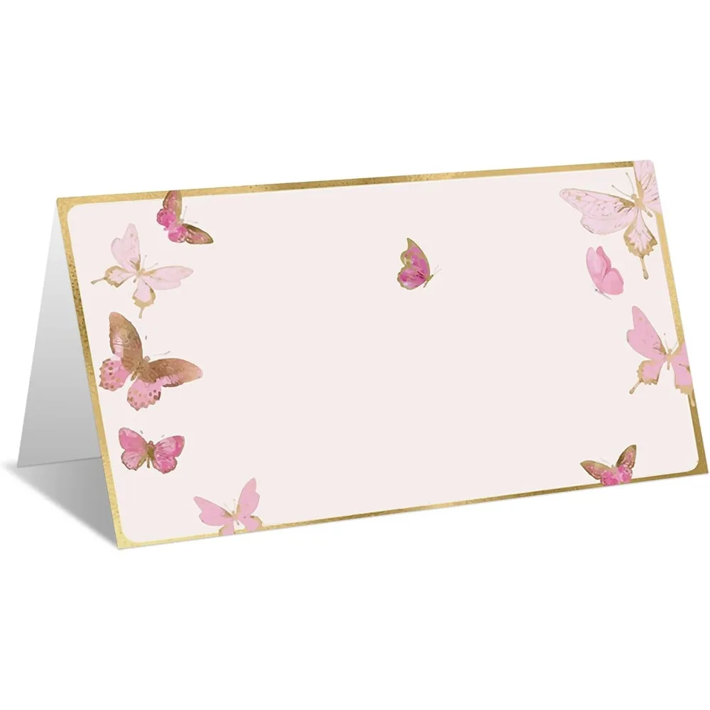 

Pink Butterfly Party Place Cards - Editable, Tent Style for Wedding, Bride & Baby Shower - Easy Folding, Pack of 25 Escort Cards