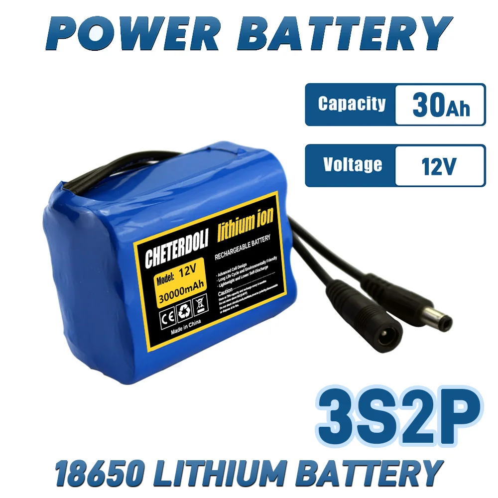

12V 30Ah 18650 Rechargeable Lithium Battery Pack 3S2P with BMS 12.6v Charger for Headlamp Solar lamp Large Capacity Battery