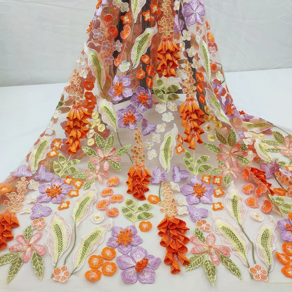 

Элегантная шифоновая ткань с 3D разноцветной цветочной вышивкой-колокольчиком для свадебного платья своими руками, дизайнерской одежды, шитье ручной работы