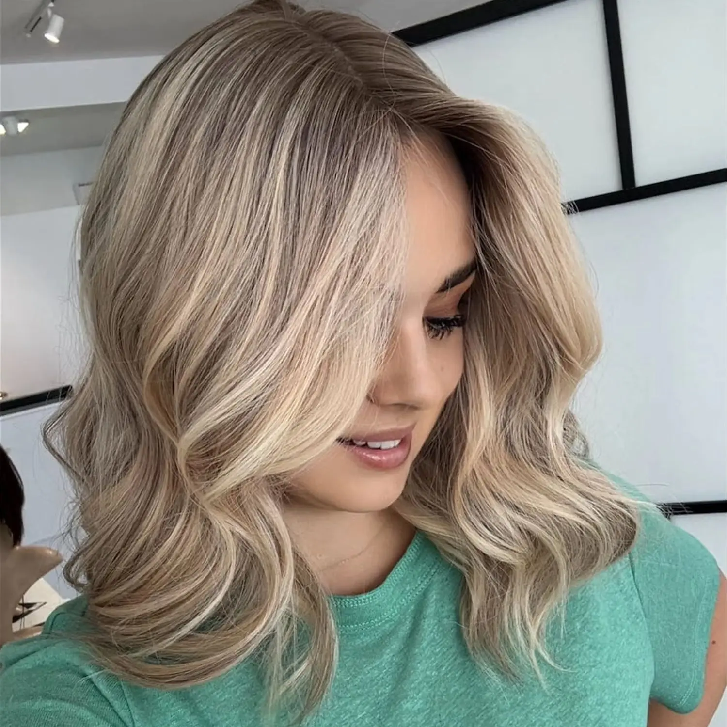 Bob Soft Hair 13x4 Middle Part Body Wave Ash Blonde Natural Synthetic Lace Frontal Wig High Quality Syntehtic Heat Resistant Wig