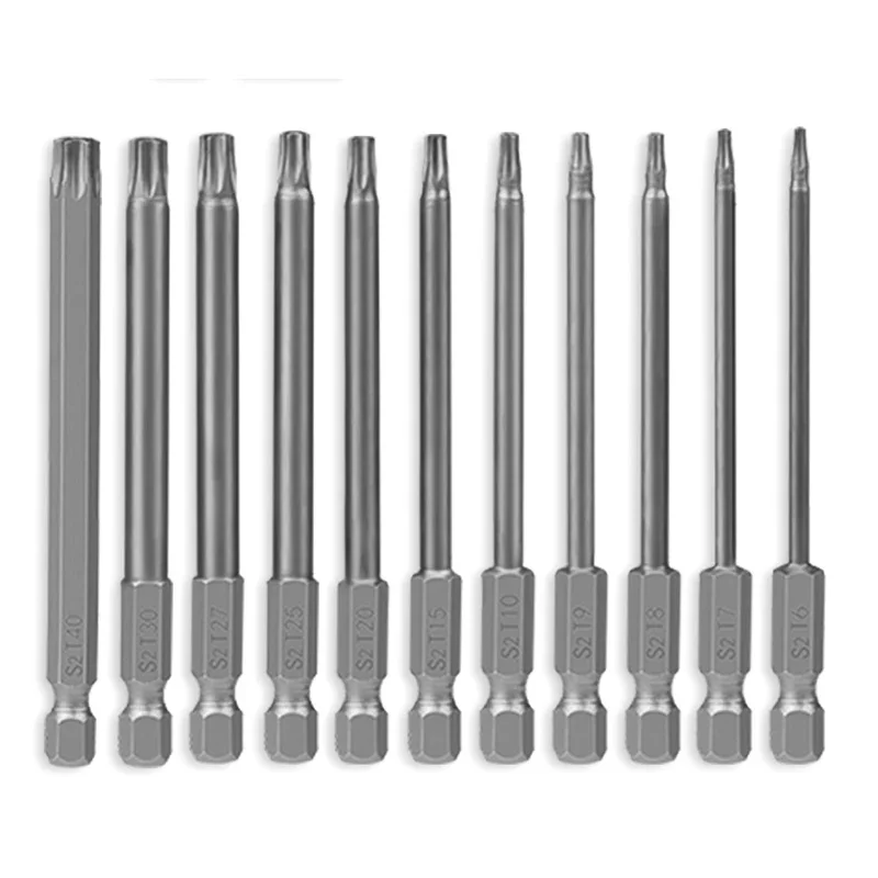 11-Piece S2 Alloy Torx Screwdriver Bit Set (100mm)  T6 T7 T8 T9 T10 T15 T20 T25 T27 T30 T40  Magnetic Tips for Secure Fastening
