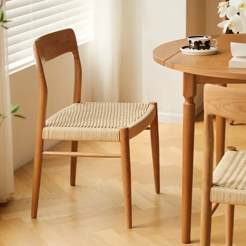 Retro solid wood dining chair, home chair, cherry wood desk chair, furniture backrest rattan, walnut chair