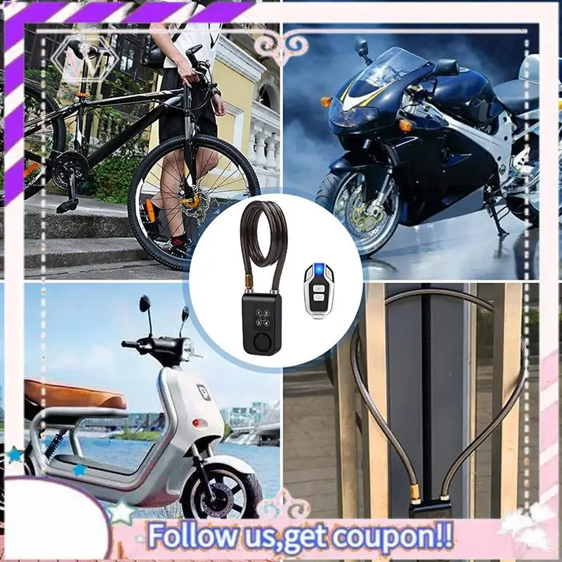 

Easy To Use Anti-Theft Security Wireless Remote Control Alarm Lock 4-Digit Password Alarm Black Plastic+Steel IP55 Waterproof Fo