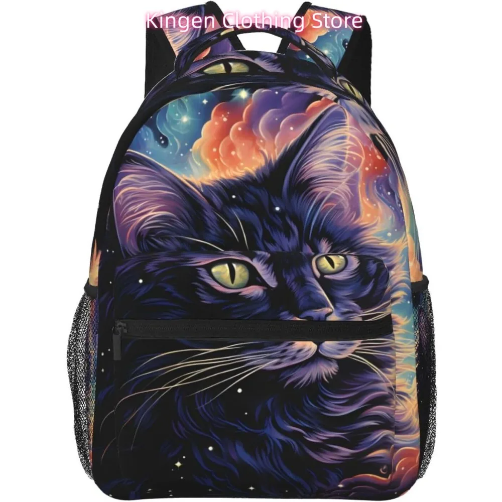 Starry Night Black Cat Lightweight Laptop Backpack Lightweight Multipurpose Travel Casual Daypack Unisex College Backapcks for M