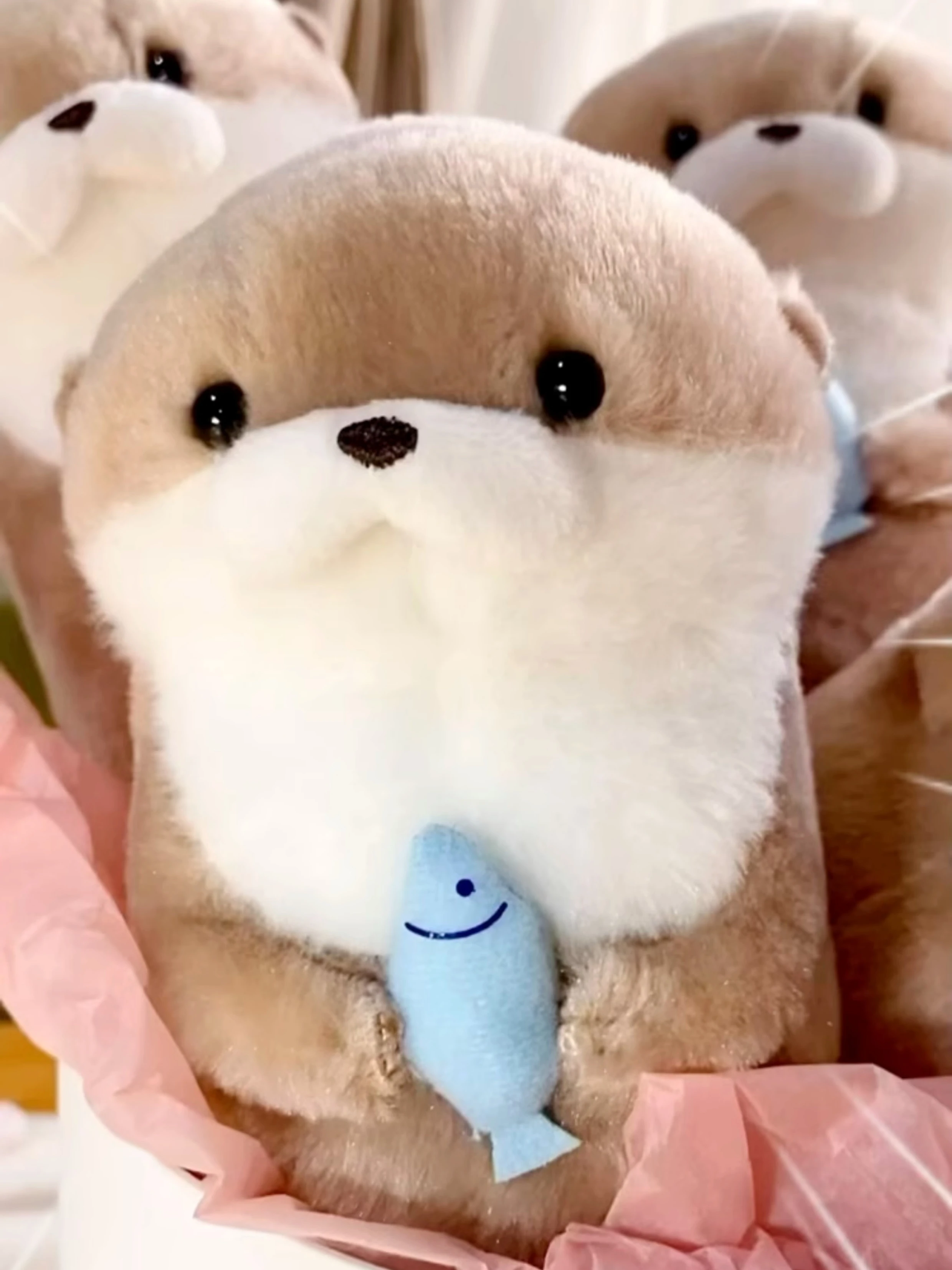 11cm Charming Otter Fish Plush Toys Keyrings Hanging Pendant Props for School Bag Key Wallet Doll Stuffed Toy Kid Birthday Gifts