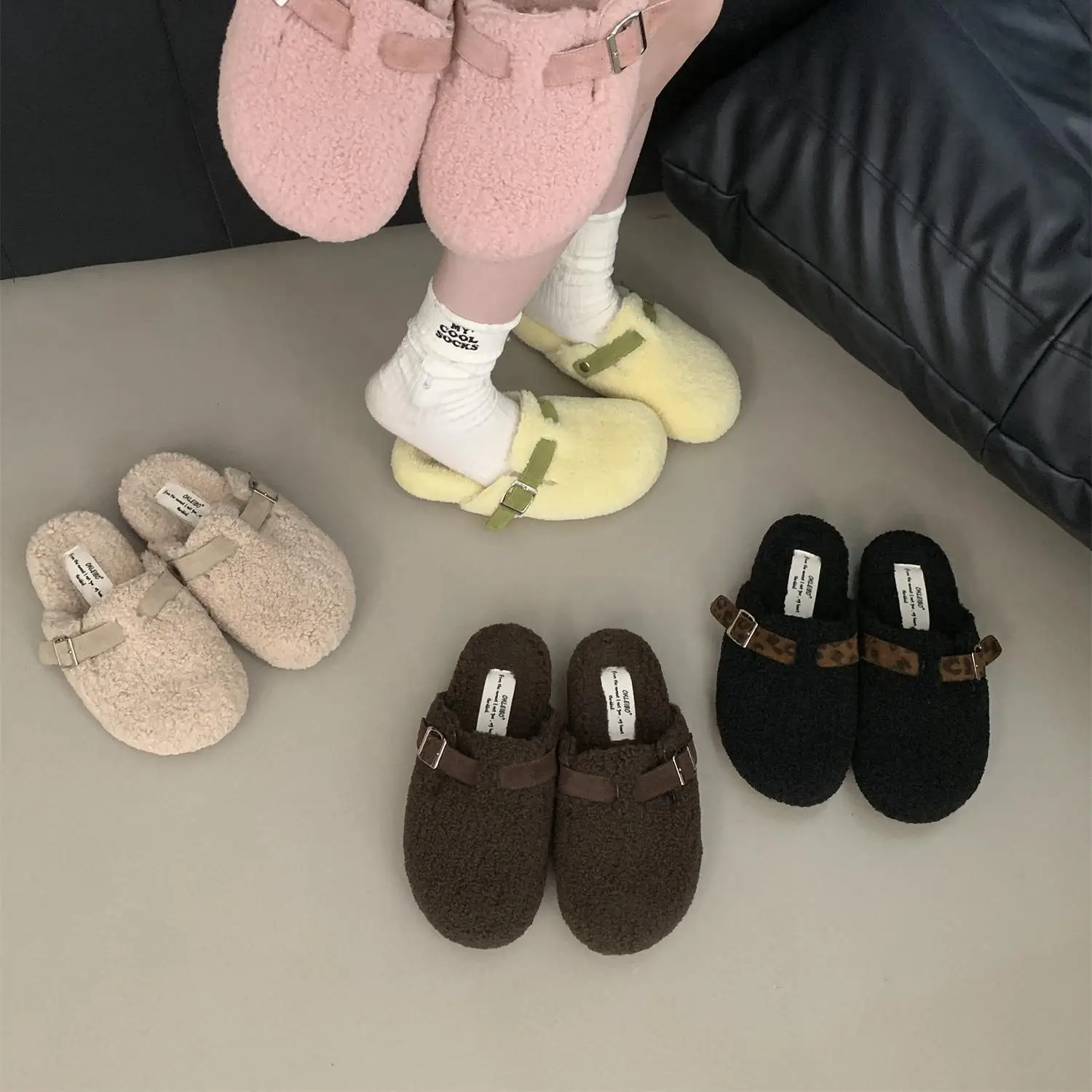 Cover Toe House Slippers Platform Shoes Woman 2024 Loafers Fur Flip Flops Winter Footwear Pantofle Luxury Slides Low Flock Plush