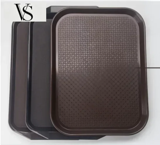 Fast Black Food Serving Dinner Tray Plate Dessert Square Rectangle Sets Snack Antiskid Dish Plastic Pallet Restaurant Canteen