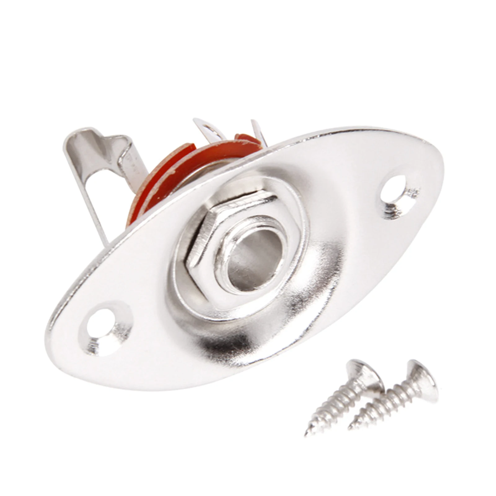 

6.35mm 1/4" Metal O-val Electric Guitar Bass Pickup Socket Cover Plate 3 Prongs with 2 Mounting Screws Black Gold Silver