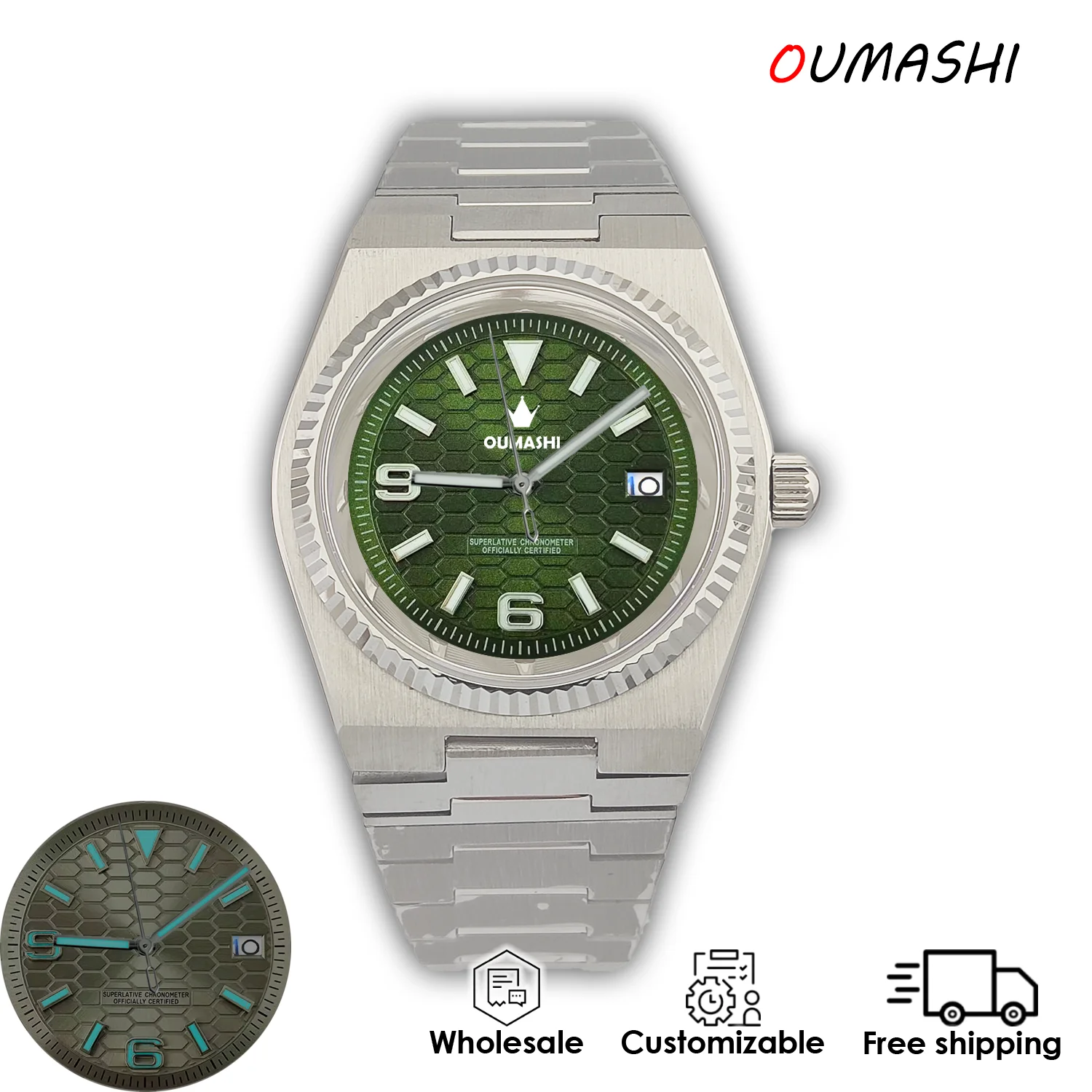 ساعة رجالية فاخرة 40 ملم NH35 حركة ميكانيكية أوتوماتيكية أزرق جليدي مضيء زجاج الياقوت ساعة مخصصة للرجال