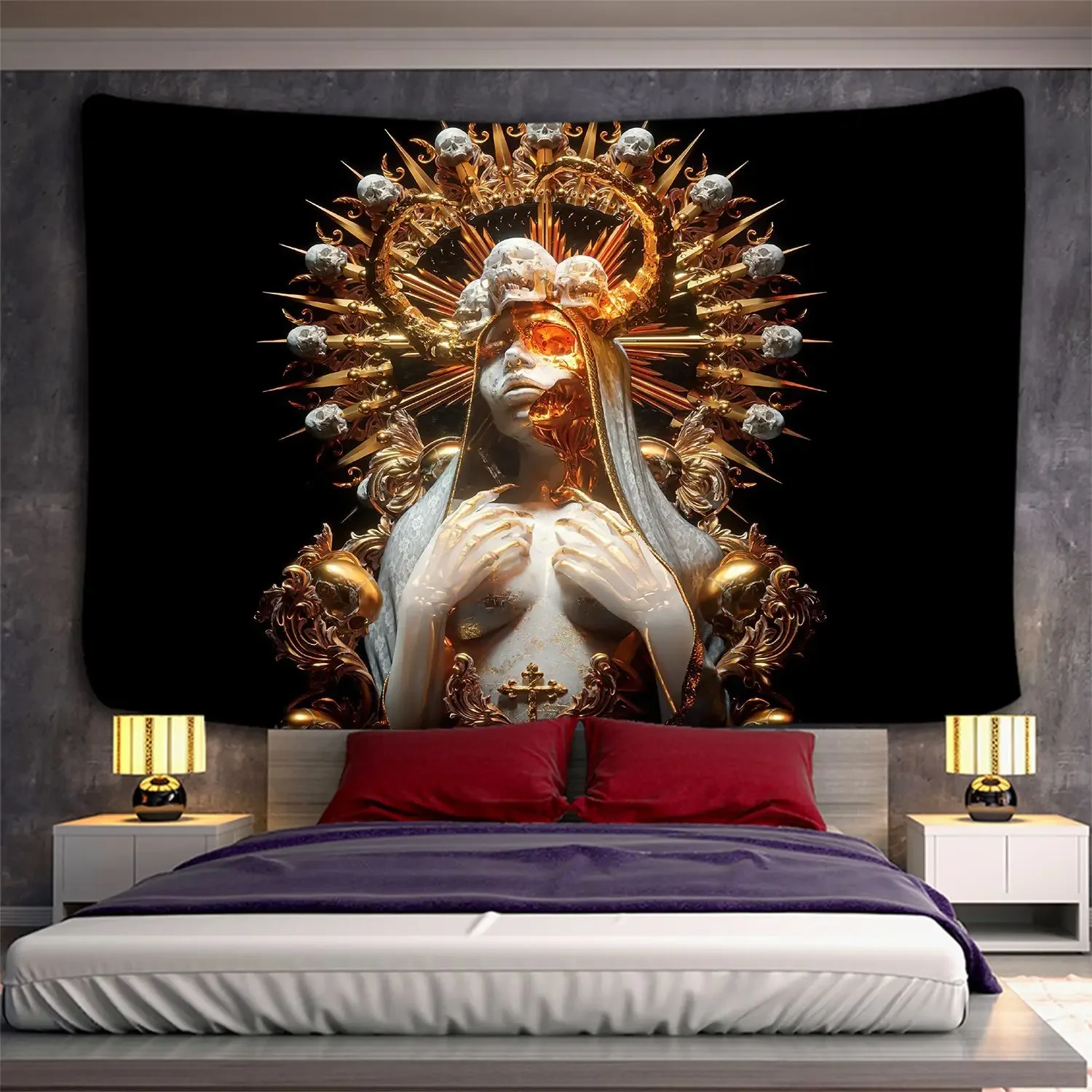 Tapisserie murale de sorcellerie avec personnages de dessins animés, tapis de sorcellerie avec dessins de fleurs et de lune, personnages de dessins animés et de dessins animés