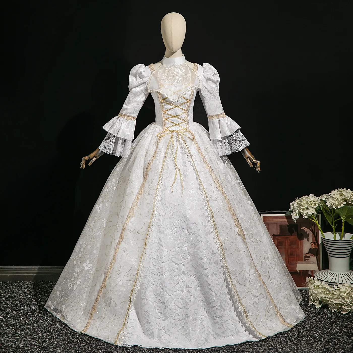 

Russian Princess Dress Birthday Dignified Travel Photography White Jacquard Performance Suit Photo Dress Stage Vestido Gala Luxo