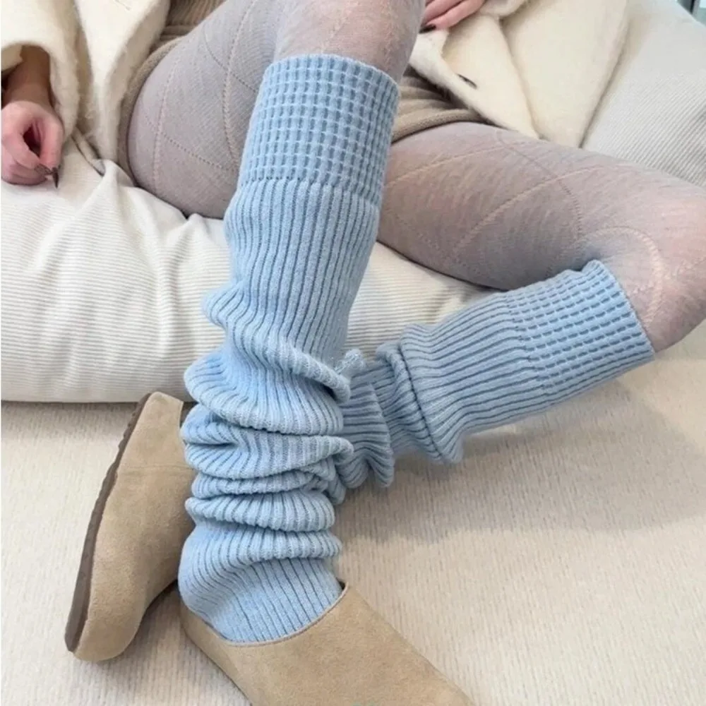 JK محبوك الدافئة تدفئة الساق بلون سميكة كومة الجوارب فوق الركبة أنبوب طويل الساق جورب الخريف