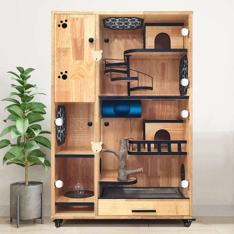 Chinchilla cabinet cage special oversized luxury villa with air conditioning ice nest pet cage rubber solid wood double-layer