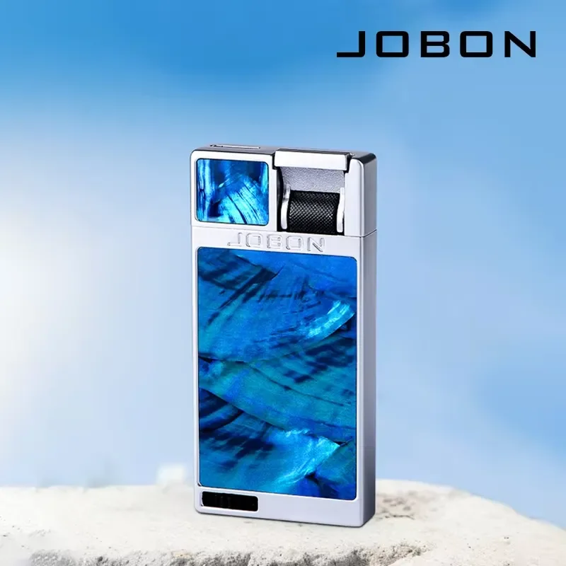 JOBON Flat Blue Flame Lighter Visual Gas Window Shell Inlay Craft Dazzling Colorful Body Compact Portable Windproof