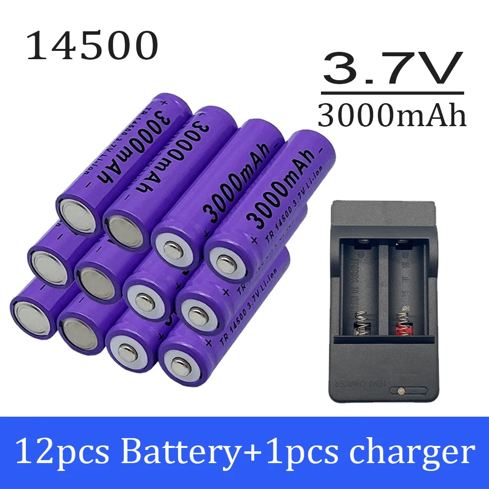 2025 NEW 14500 Li-ion Battery 3.7V 3000mAh Rechargeable Battery For Torch Led Flashlight Toys+charger