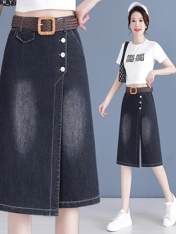 Falda Vaquera de Pierna Ancha y Cintura Alta para Mujer, Estilo Veraniego, Nueva, ra, Hoada, Estilo Midi, para el Trabajo