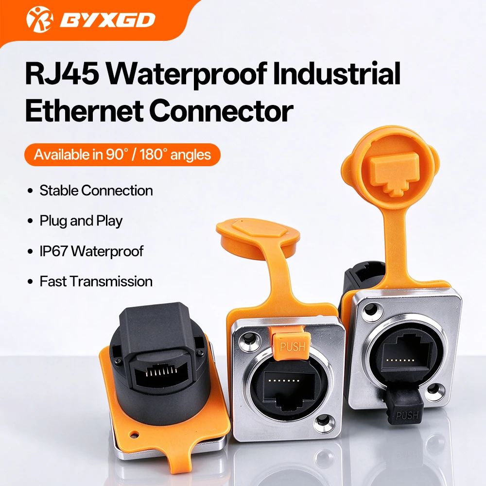 IP67 Waterproof RJ45 Connector Panel Mount RJ45 Female Socket 8P8C Gold Plated Push Pull for CCTV Camera Automation Stage Light