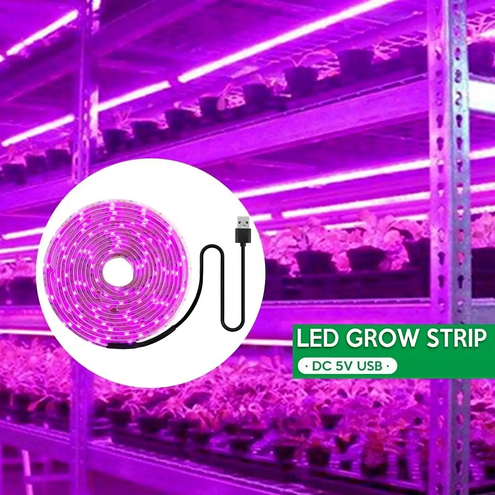 10M LED Grow Light Strips with USB, for All Stages of Plant Growth and Aquarium Greenhouse Hydroponic Plant, Garden Flowers