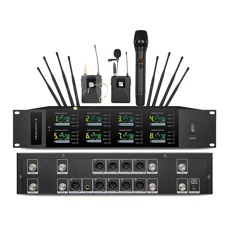 

DM108 Pro Wireless Microphone 8 Channels Handheld Mic Lavalier Mic Headset Mic