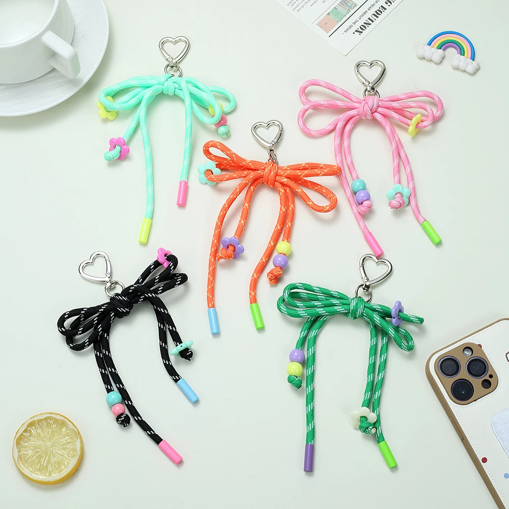 Colorful Woven Rope Bow Nylon Keychain Unique Woven Keychain Easy To Use Strong Ribbon Bow