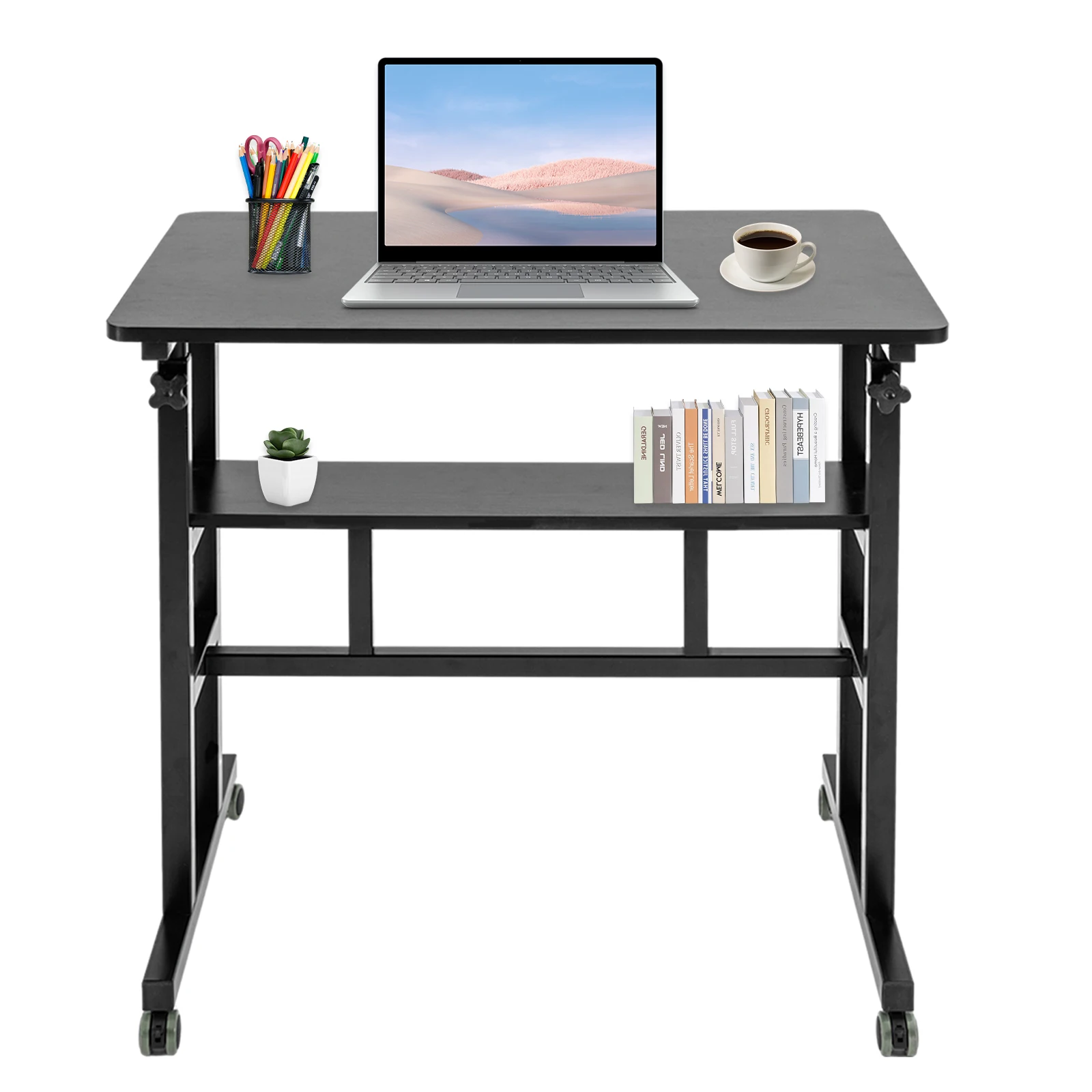 Mobile Computer Desk Portable Laptop Stand Adjustable Height Durable Indoor Laptop Table Black 31.5