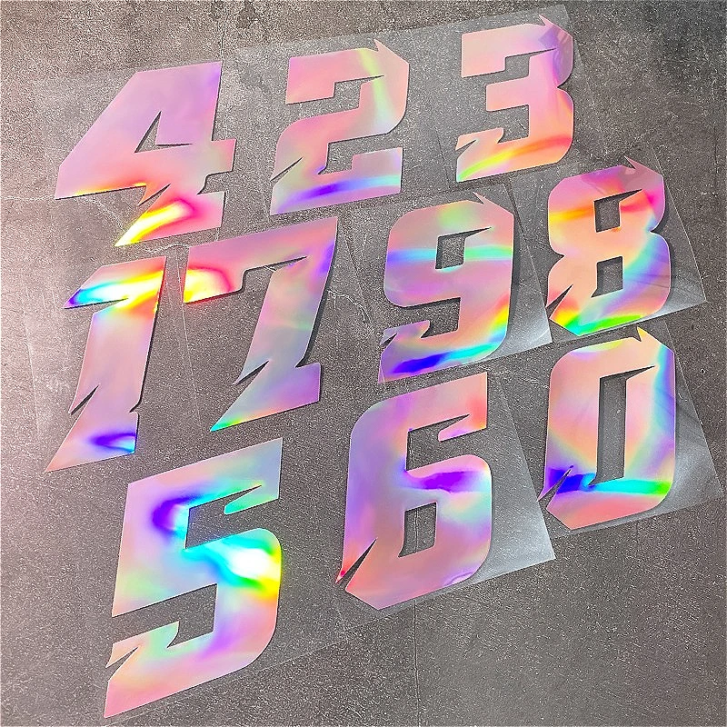 

1PC Pink Laser Motorcycle Number Stickers Waterproof for DIY Scooter Helmet Fuel Tank Fairing Bicycle Sunscreen Vinyl Decals